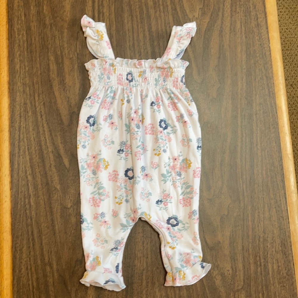 Baby romper, ruffle and flowers